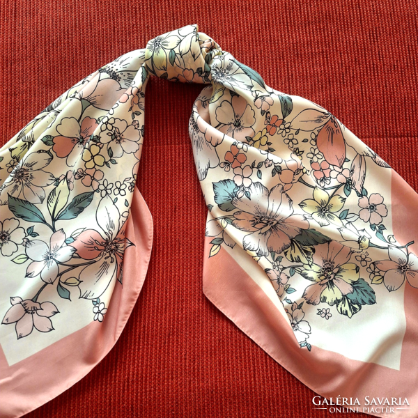 Silk scarf, spring colors and flowers (large)