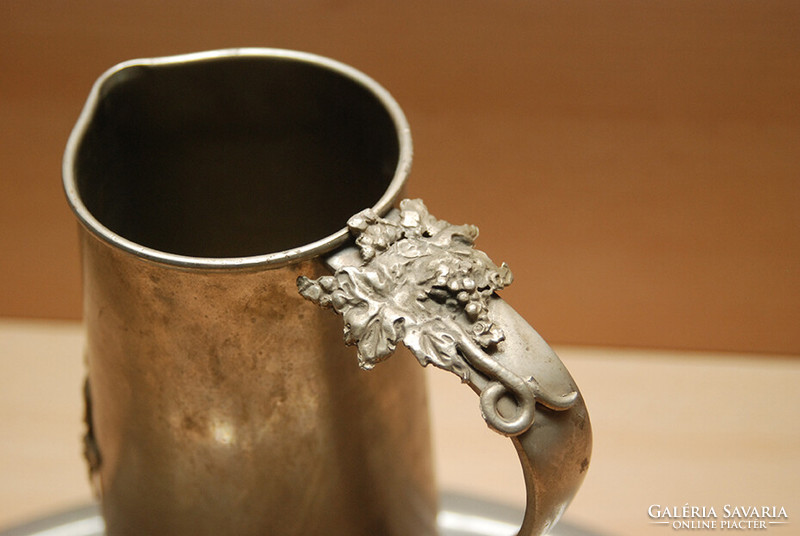 Antique silver plated copper hunting bowl with jug