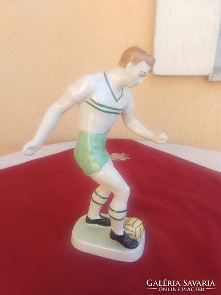 Hollóházi nagy méretű zöld -fehér focista,, 27 cm,,,Hibátlan,,Leárazva!..