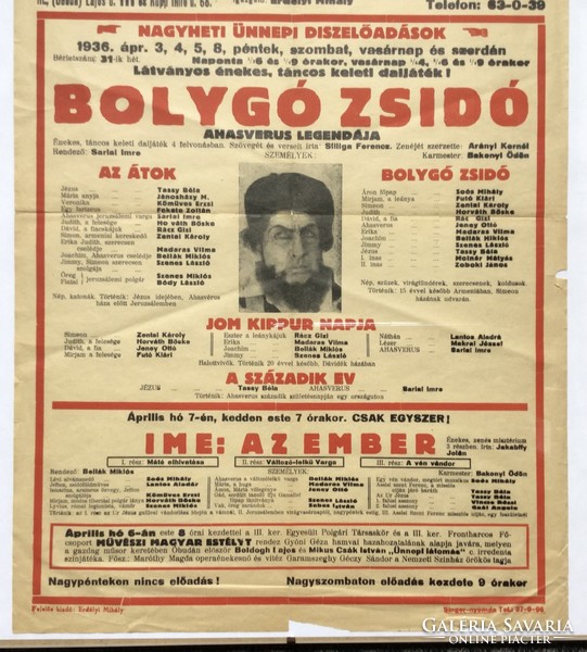 A Bolygó zsidó. - színházi plakát. 1936