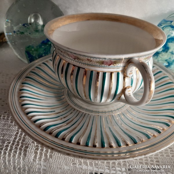 Museum tk klösterle 1830-1893 turquoise - gold ribbed porcelain milk jug - art&decoration