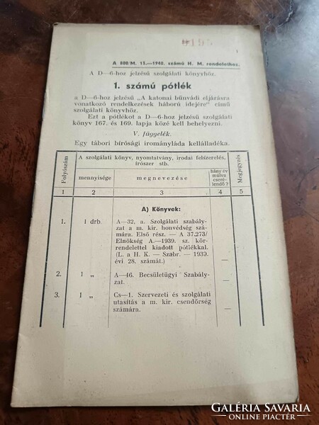 A katonai bűnvádi eljárásra vonatkozó rendelkezések háború idején, 1940-vagy 41-es lehet, ritka!