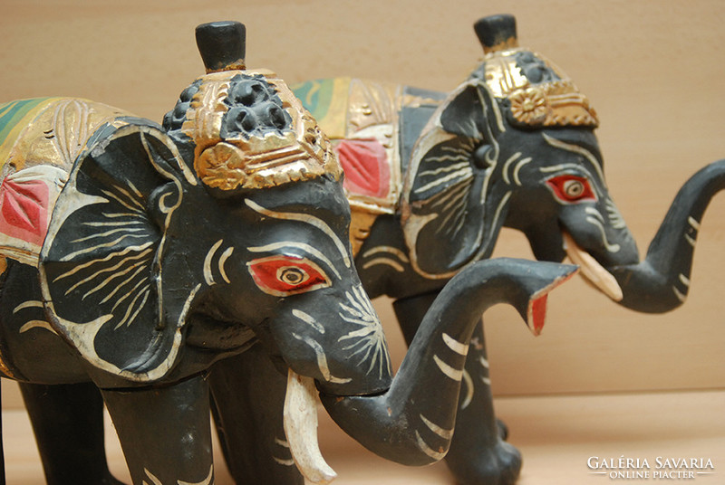 Pair of Far Eastern hand-painted carved elephants