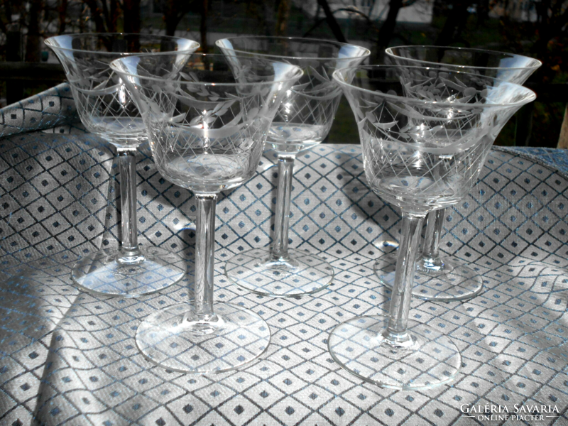 5 antique polished stemmed glasses