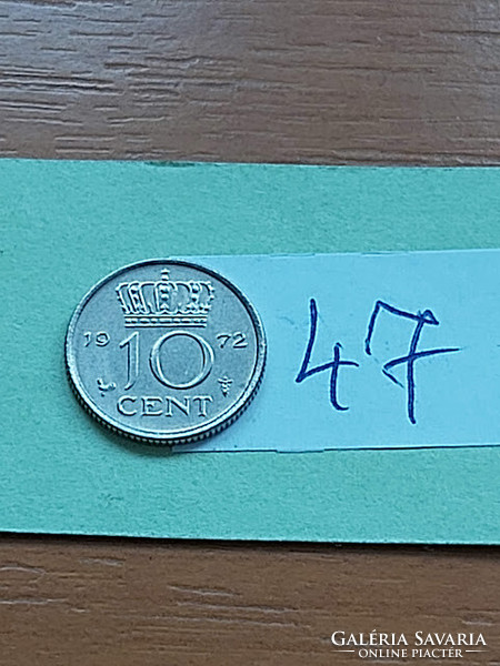 Netherlands 10 cents 1972 nickel, Queen Juliana 47