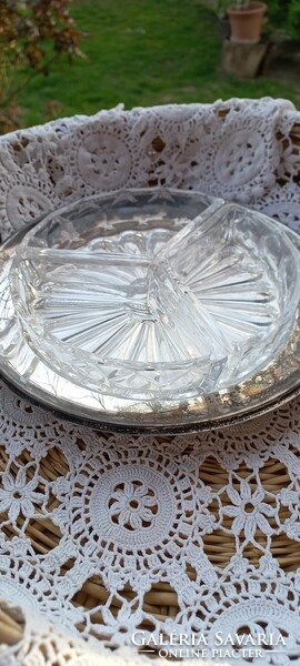 3-part glass offering with silver-plated tray
