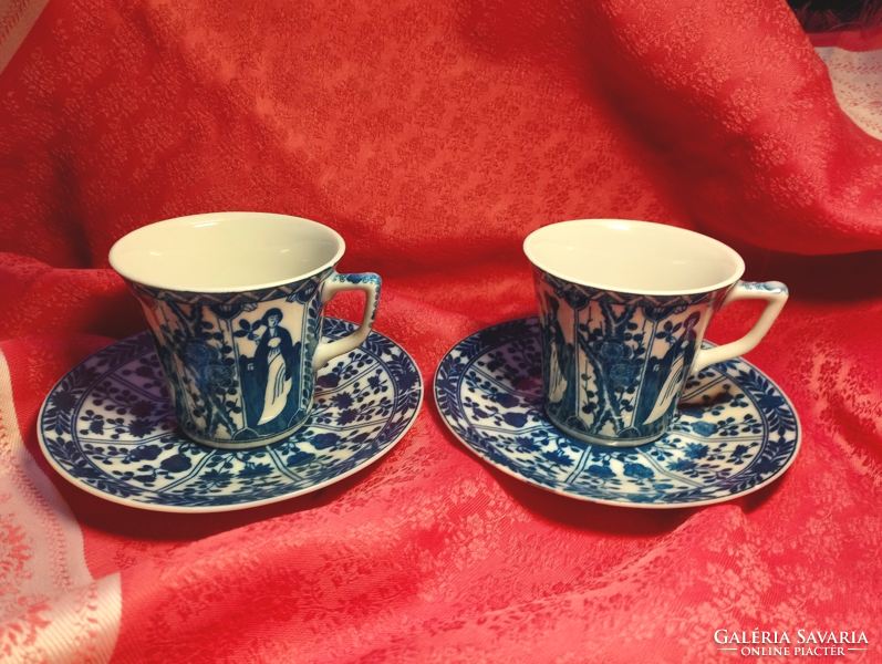 Blue and white Japanese porcelain cup with bottom, 2 pairs