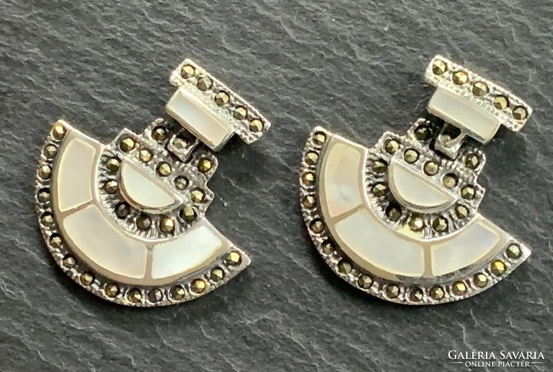 Pearl & marcasite gemstone earrings, 925 sterling silver new