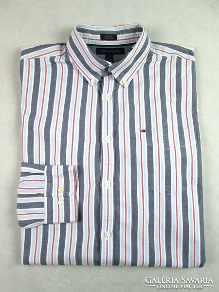 Original tommy hilfiger (l) elegant striped long sleeve men's shirt