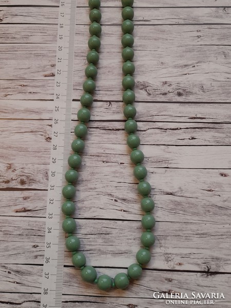 Long mint green glass pearl necklace, string of pearls