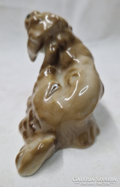 Rare Zsolnay dog scratching his ears porcelain figure 7 cm.