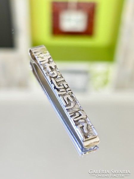Antique silver tie pin with Tibetan script