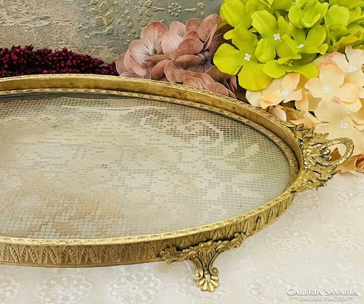 Antique tray with lace insert