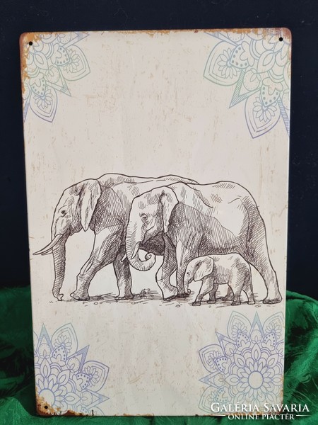 Indiai elefánt - mandala  Vintage fém tábla ÚJ! (43-7377)