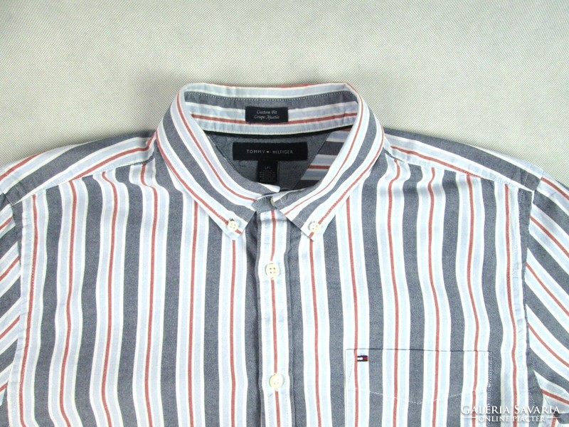 Original tommy hilfiger (l) elegant striped long sleeve men's shirt