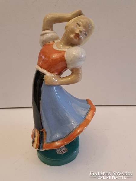 Hops dancing girl ceramic, dancing girl marked Hungarian ceramic figure