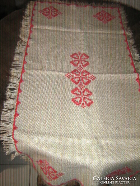 Beautiful cross stitched embroidered fringed tablecloth runner