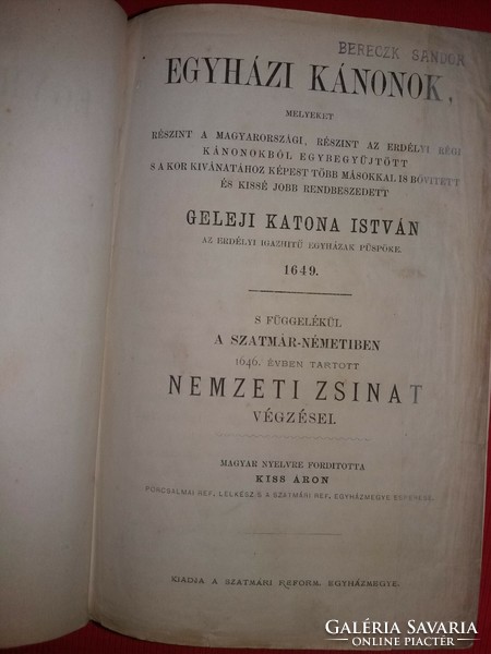 1875 István Geleji soldier: church canons ecclesiastical law book reform in Satu Mare. Diocese