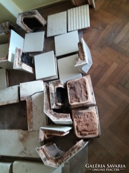 Old white ceramic stove from Beszterce from the 1920s, dismantled