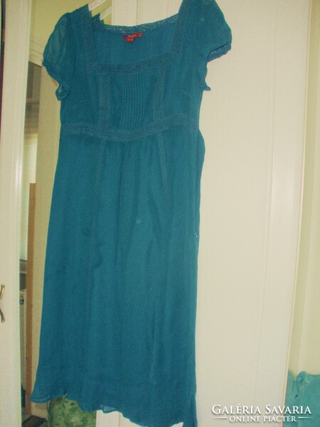 Monsoon 100% silk teal dress with delicate lace