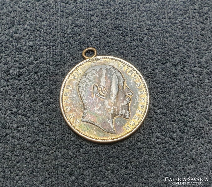 Silver Indian 1 rupee money pendant from 1904.
