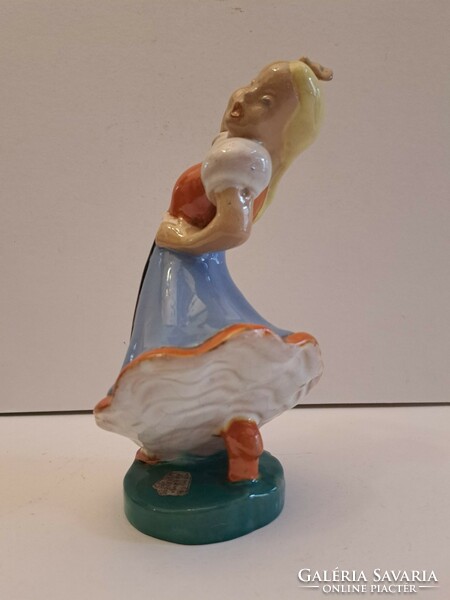 Hops dancing girl ceramic, dancing girl marked Hungarian ceramic figure