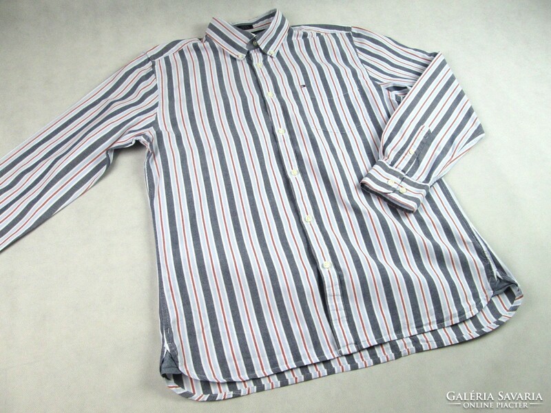 Original tommy hilfiger (l) elegant striped long sleeve men's shirt