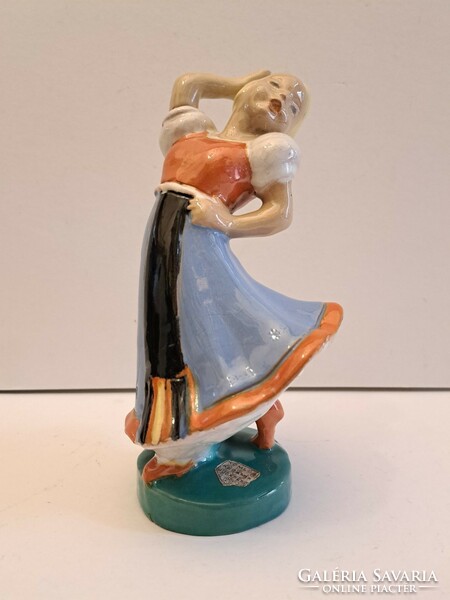 Hops dancing girl ceramic, dancing girl marked Hungarian ceramic figure