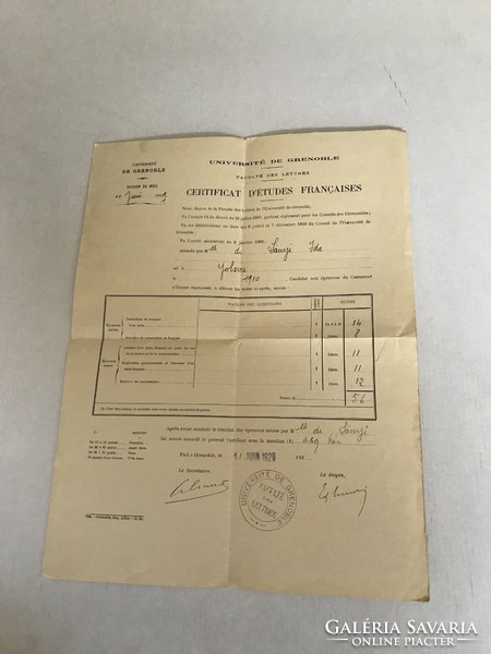 3 db francia nevelői   diploma papír  1929 Université De Grenoble  Lányi Ida részére