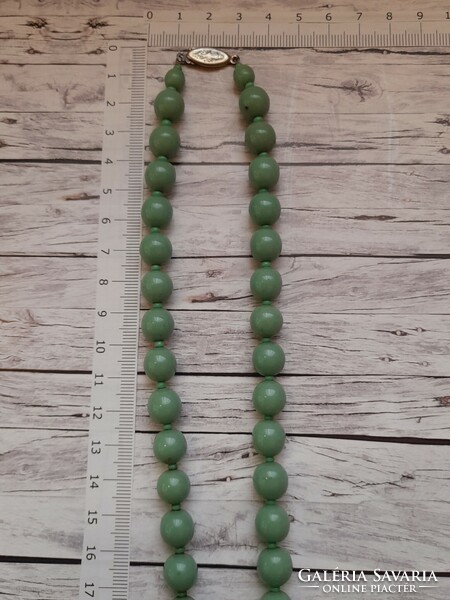 Long mint green glass pearl necklace, string of pearls