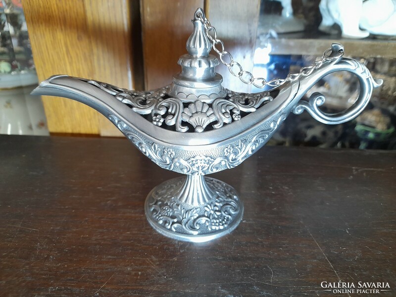 Pewter decorative /aladdin genie miracle lamp/ with candle.
