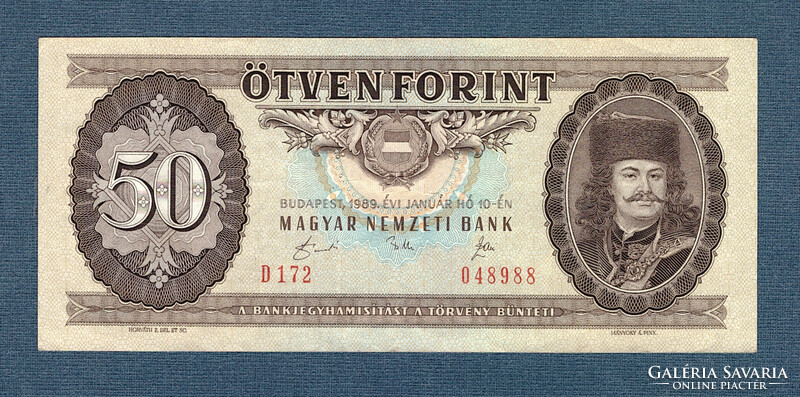 50 Forint 1989  A Kádár korszak 7. Kiadása amely az utolsó