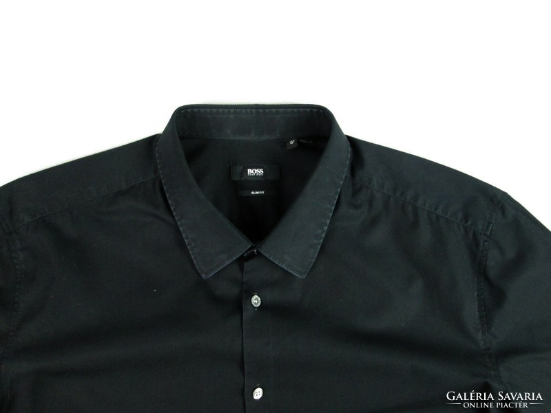 Original hugo boss slim fit (2xl) black long sleeve men's shirt