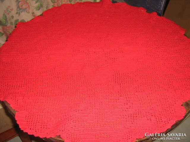 Beautiful floral red handmade crochet tablecloth