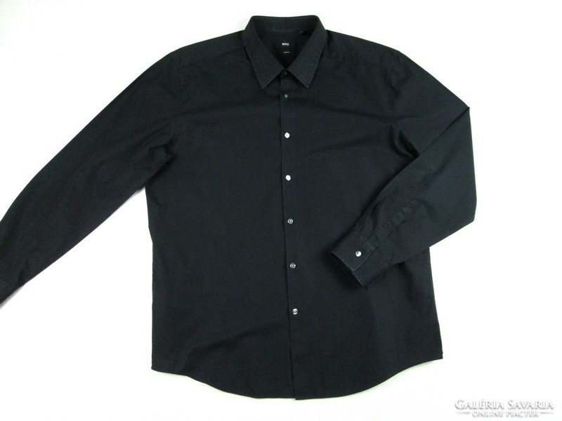 Original hugo boss slim fit (2xl) black long sleeve men's shirt
