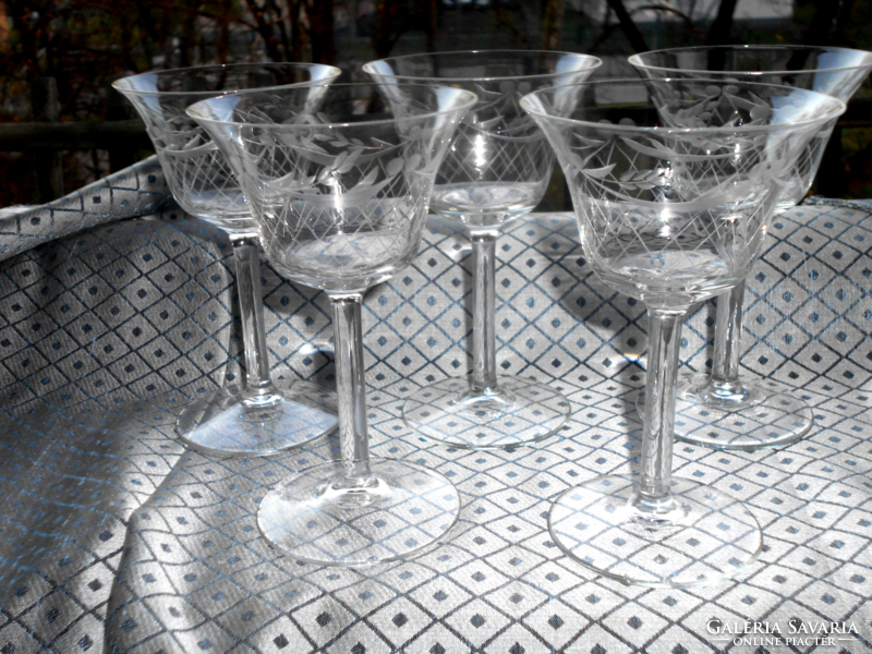 5 antique polished stemmed glasses