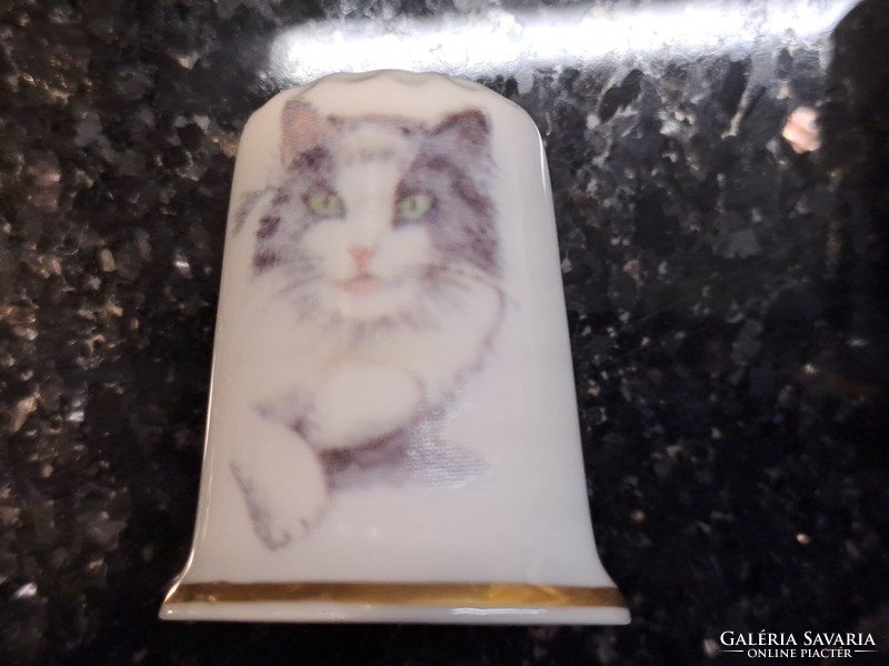 Vintage angol porcelán gyűszű cicás macska