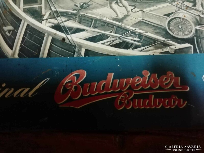 Beer advertisement, Budweiser beer advertisement, not old, as decoration, screen printed advertising board