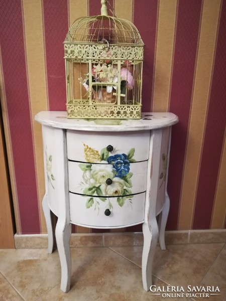 Beautiful patinated chest of drawers, bedside cabinet with flower motif