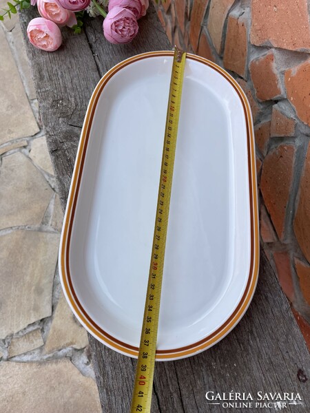 Beautiful lowland canteen pattern yellow striped serving center piece meaty steak nostalgia piece