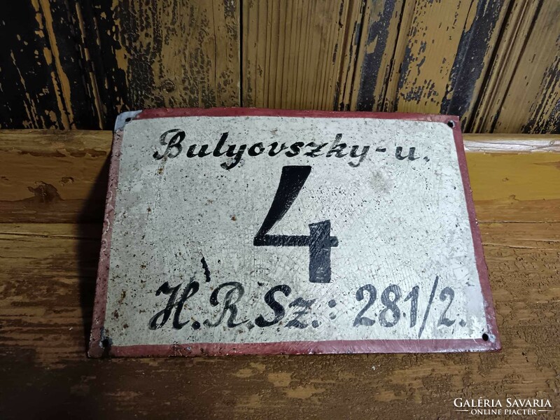 Bulyovszky street sign, old painted sign, from the middle of the 20th century, metal sign, hand painted