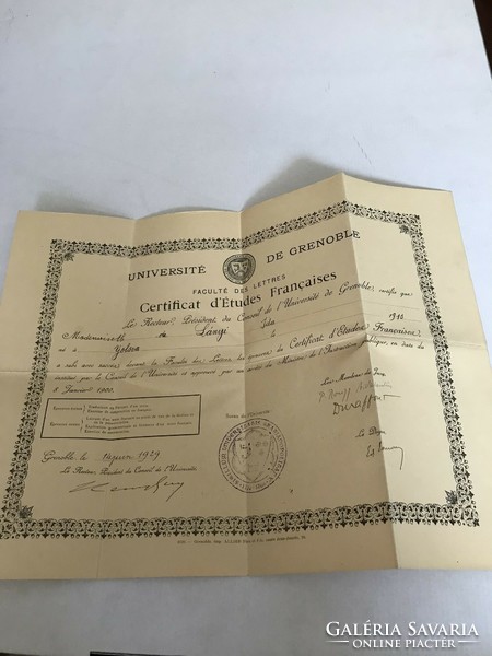 3 db francia nevelői   diploma papír  1929 Université De Grenoble  Lányi Ida részére