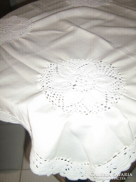 Beautiful handmade crocheted floral patterned butter-colored tablecloth
