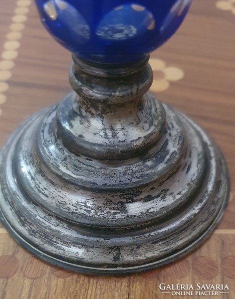 Blue crystal goblet with silver base 70s