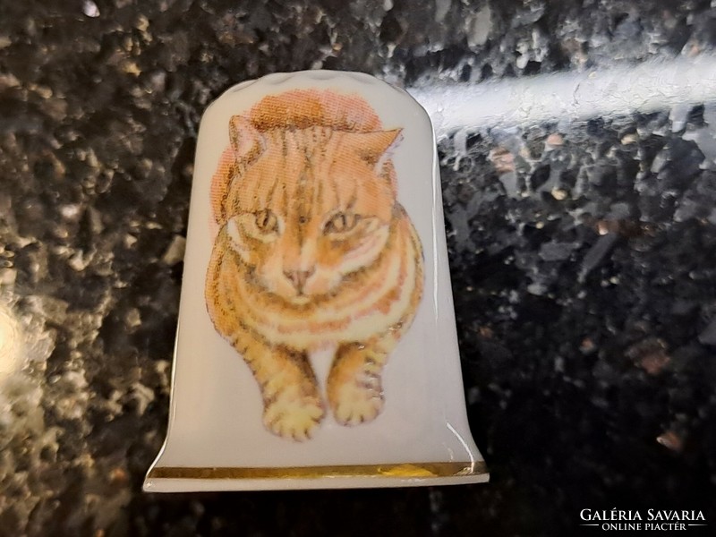 Vintage angol porcelán gyűszű cicás macska