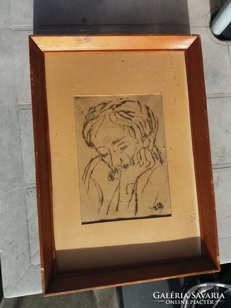 Old drawing in a picture frame without glass