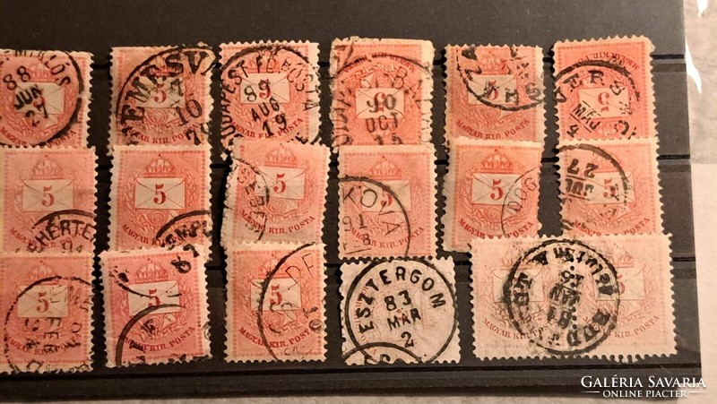 18 db színes számú 5kr ritka bélyegzések
