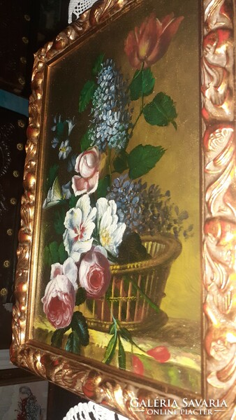 Flower basket with carved frame 35x25