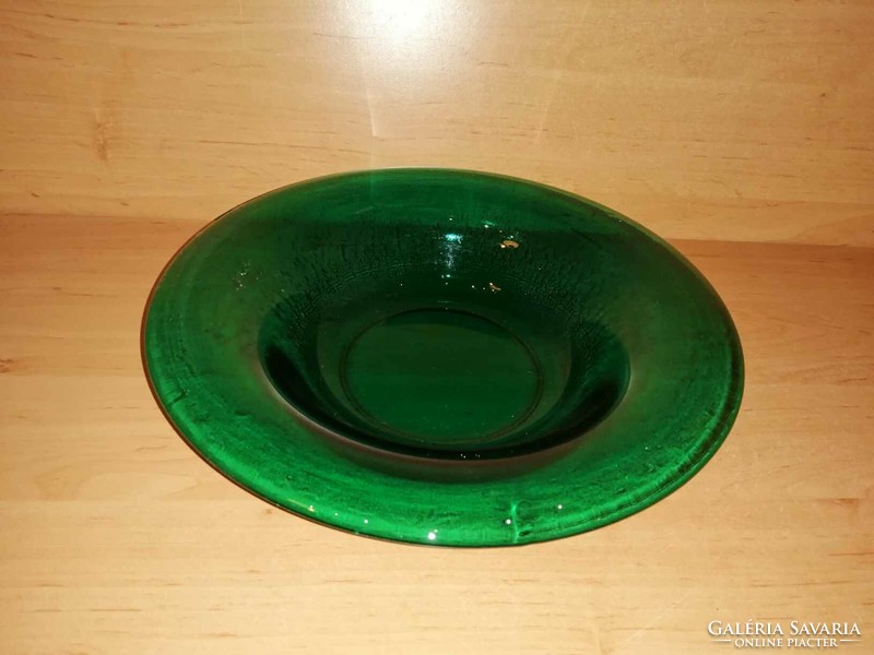 Zöld üveg tál, kínáló - átm. 29 cm (25/d)