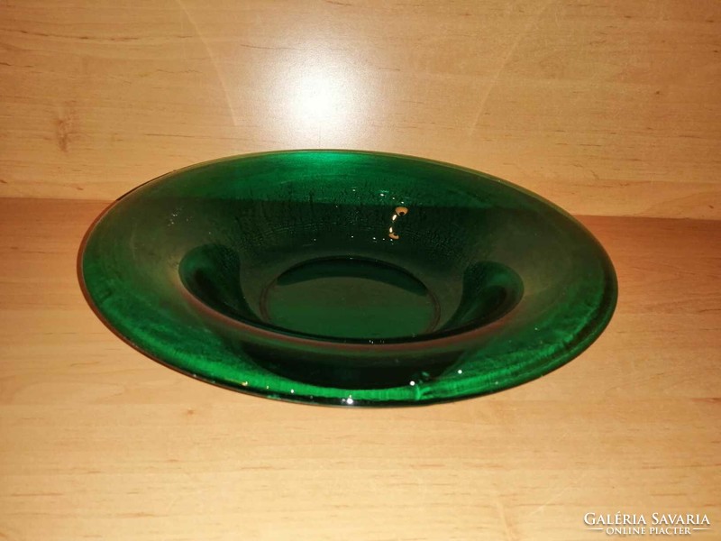 Zöld üveg tál, kínáló - átm. 29 cm (25/d)